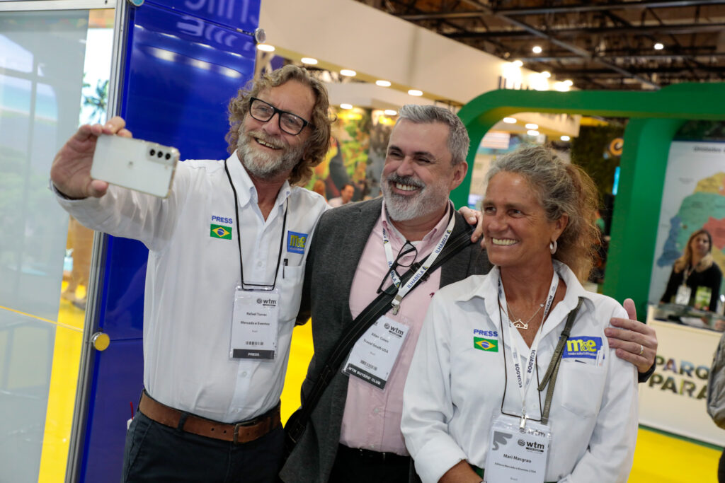 Allan Collen, do Visit South USA, com Rafael Torres e Mari Masgrau, do M&E