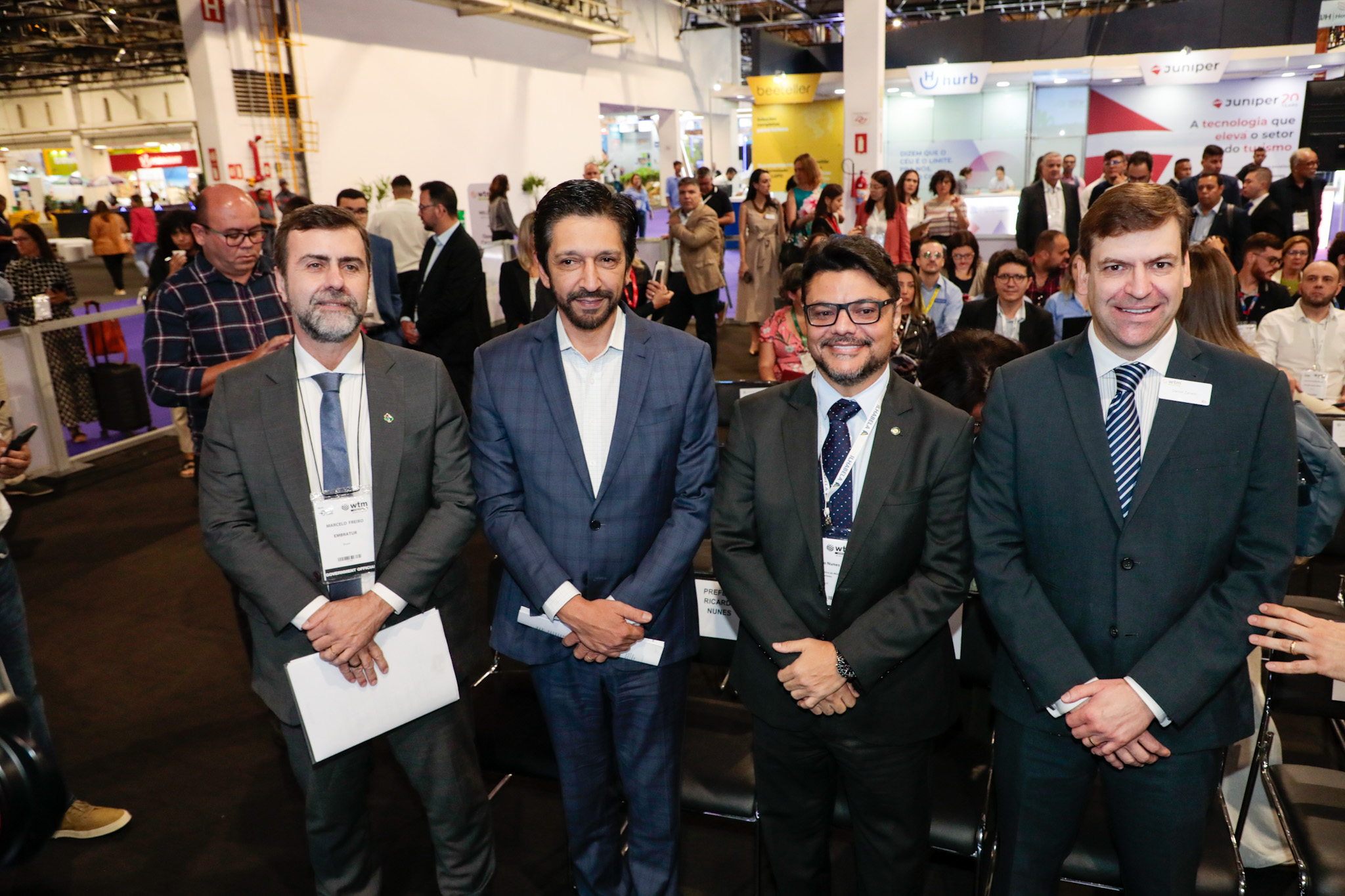 Marcelo Freixo, da Embratur, Ricardo Nunes, prefeito de São Paulo, Bento Nunes, do MTur, e Daniel Zanetti, da WTM-LA Marcelo Freixo, da Embratur, Ricardo Nunes, prefeito de São Paulo, Bento Nunes, do MTur, e Daniel Zanetti, da WTM-LA