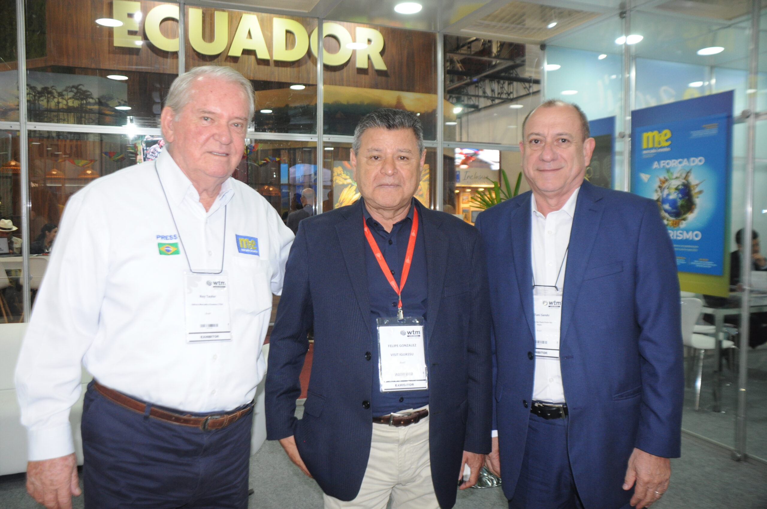 Roy Taylor, do M&E, Felipe Gonzalez, do Visit Iguassu, e Toni Sando, do Visite São Paulo Roy Taylor, do M&E, Felipe Gonzalez, do Visit Iguassu, e Toni Sando, do Visite São Paulo