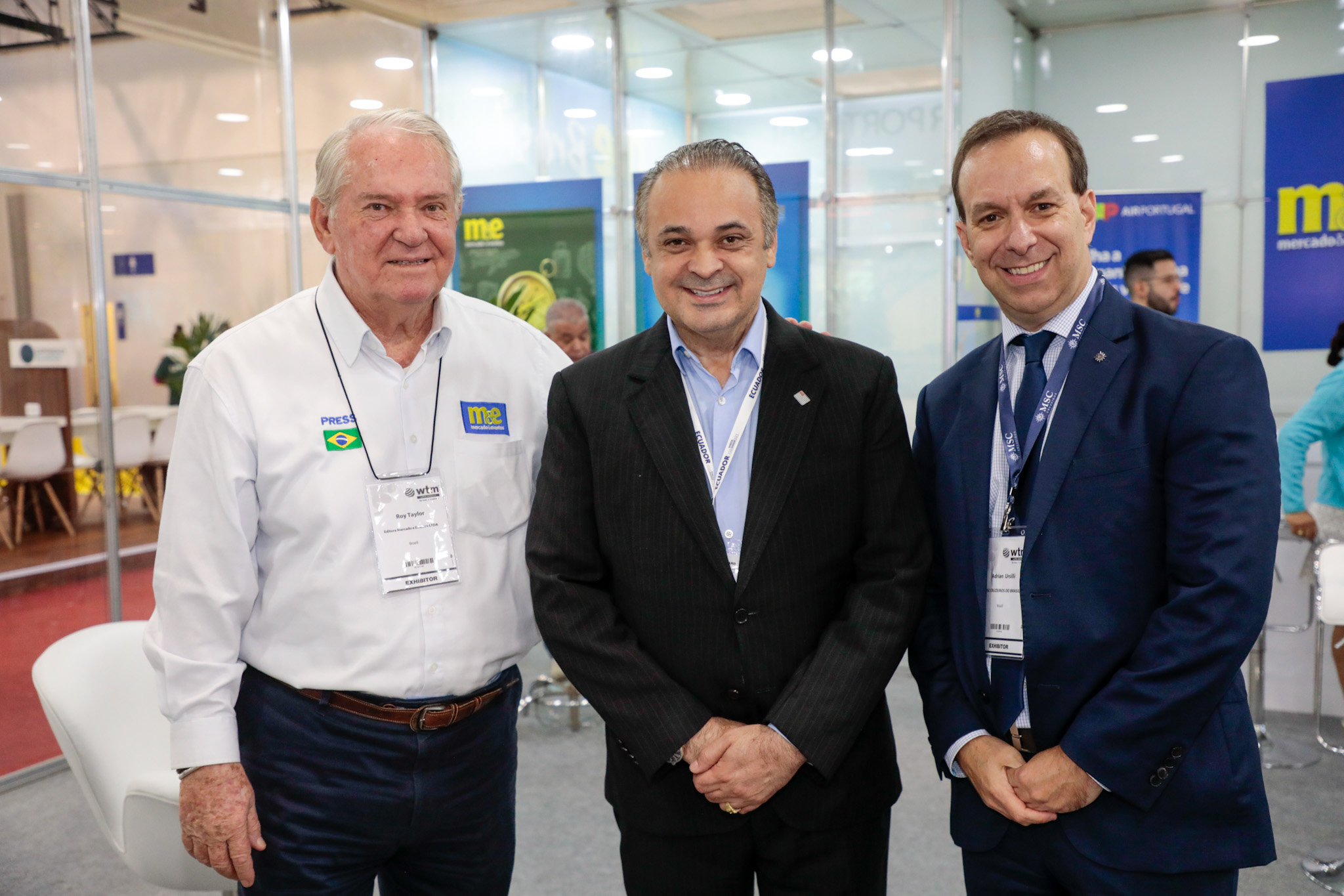 Roy Taylor, do M&E, Roberto de Lucena, secretário de Turismo de São Paulo, e Adrian Ursilli, MSC Cruzeiros Roy Taylor, do M&E, Roberto de Lucena, secretário de Turismo de São Paulo, e Adrian Ursilli, MSC Cruzeiros