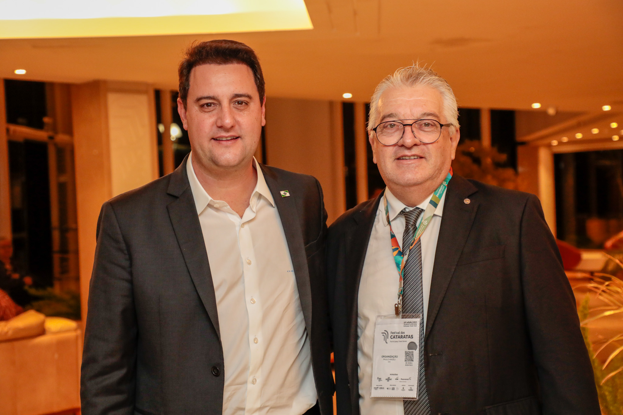 Ratinho Junior, governador do Paraná, e Paulo Angeli, organizador do Festival das Cataratas