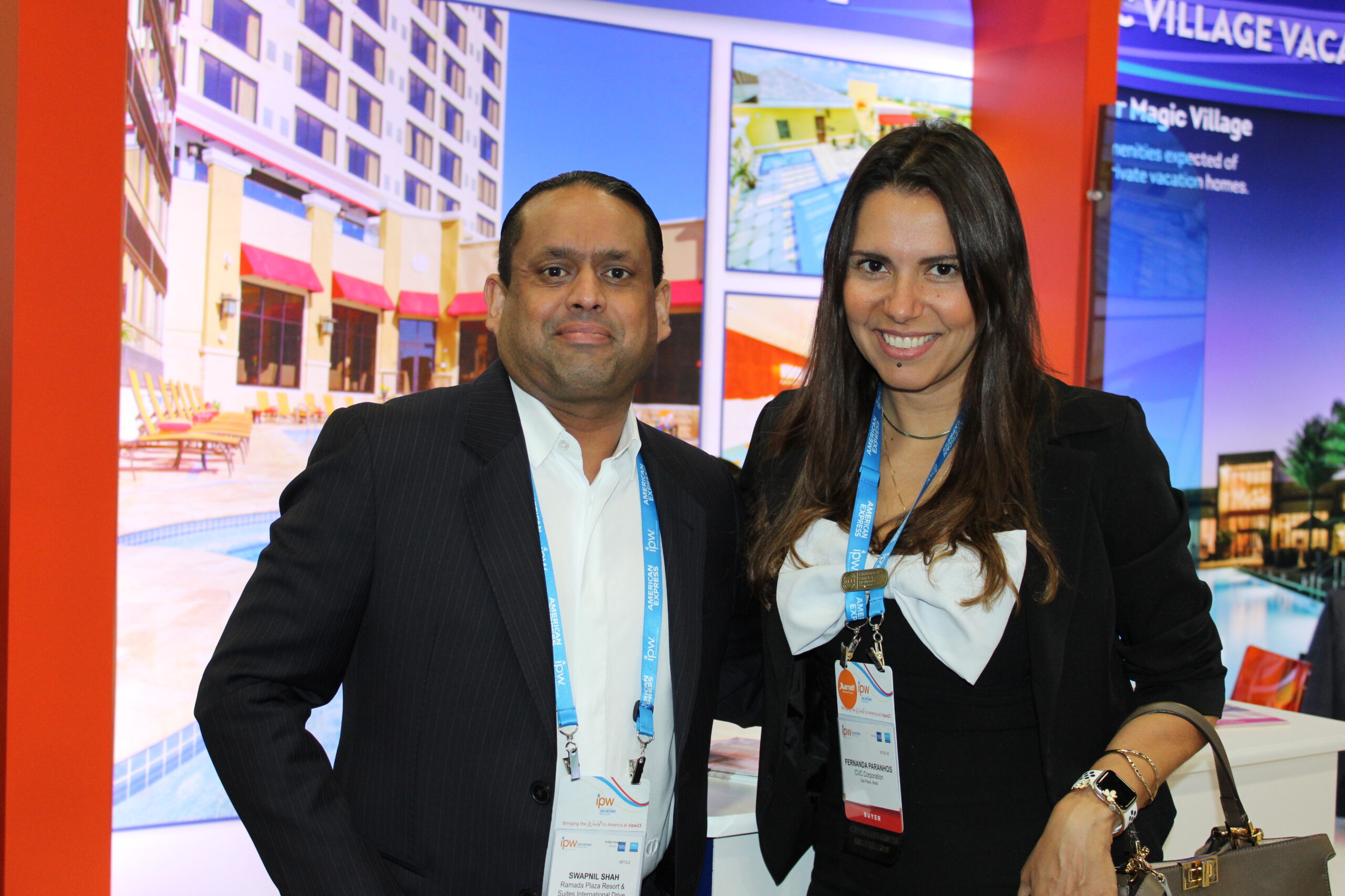 Swapnil Shah, do Ramada, com Fernanda Paranhos, da CVC Swapnil Shah, do Ramada, com Fernanda Paranhos, da CVC