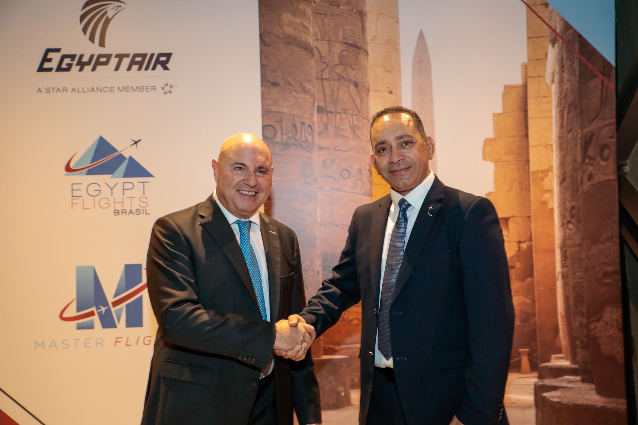 Alfonso Martinez, CEO da Master Flights, e Ahmed Anwer, CEO da Egypt Flights Brasil Alfonso Martinez, CEO da Master Flights, e Ahmed Anwer, CEO da Egypt Flights Brasil