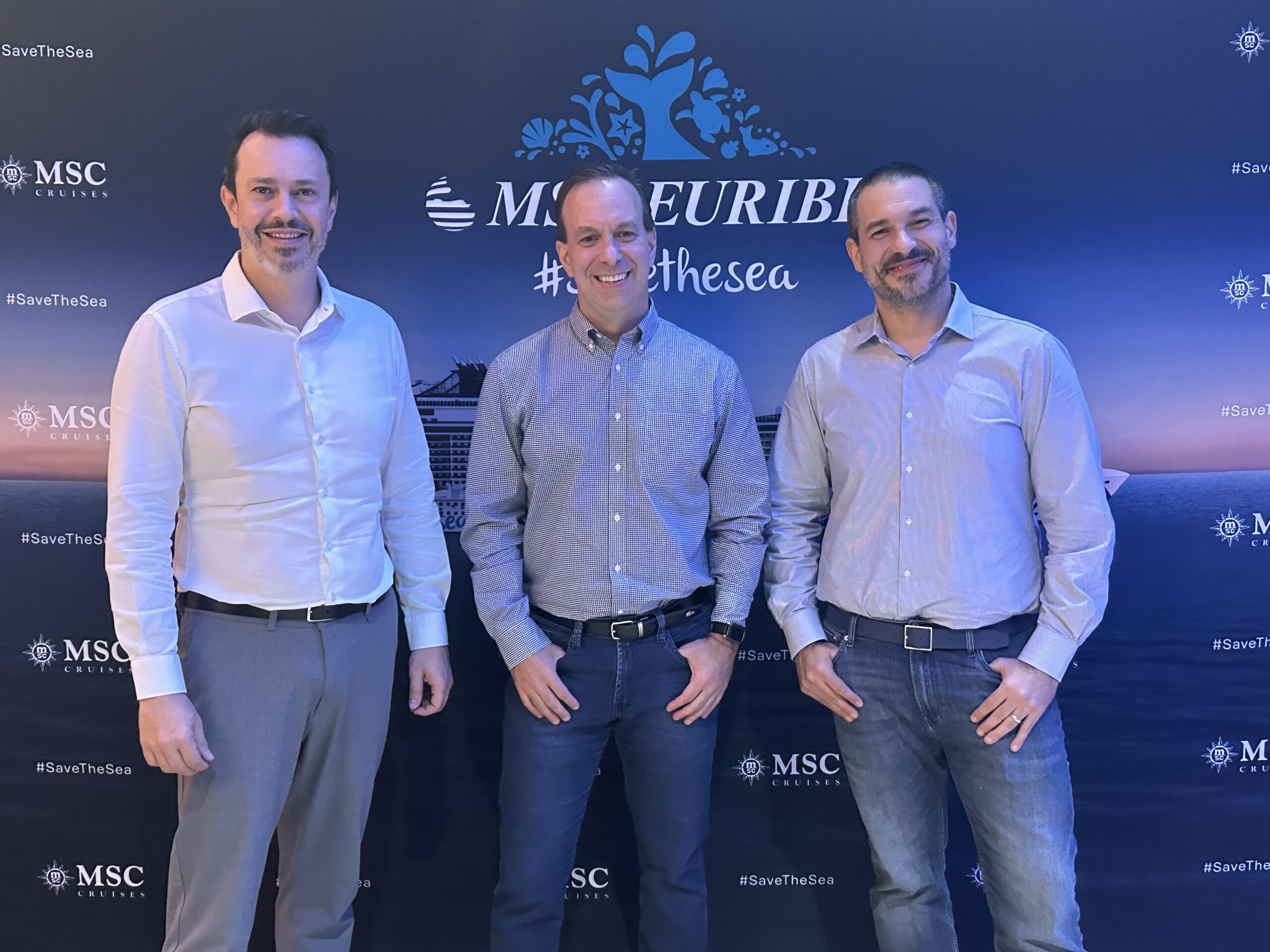 Eduardo Simões, Ignacio Palacios e Adrian Ursilli, da MSC Eduardo Simões, Ignacio Palacios e Adrian Ursilli, da MSC