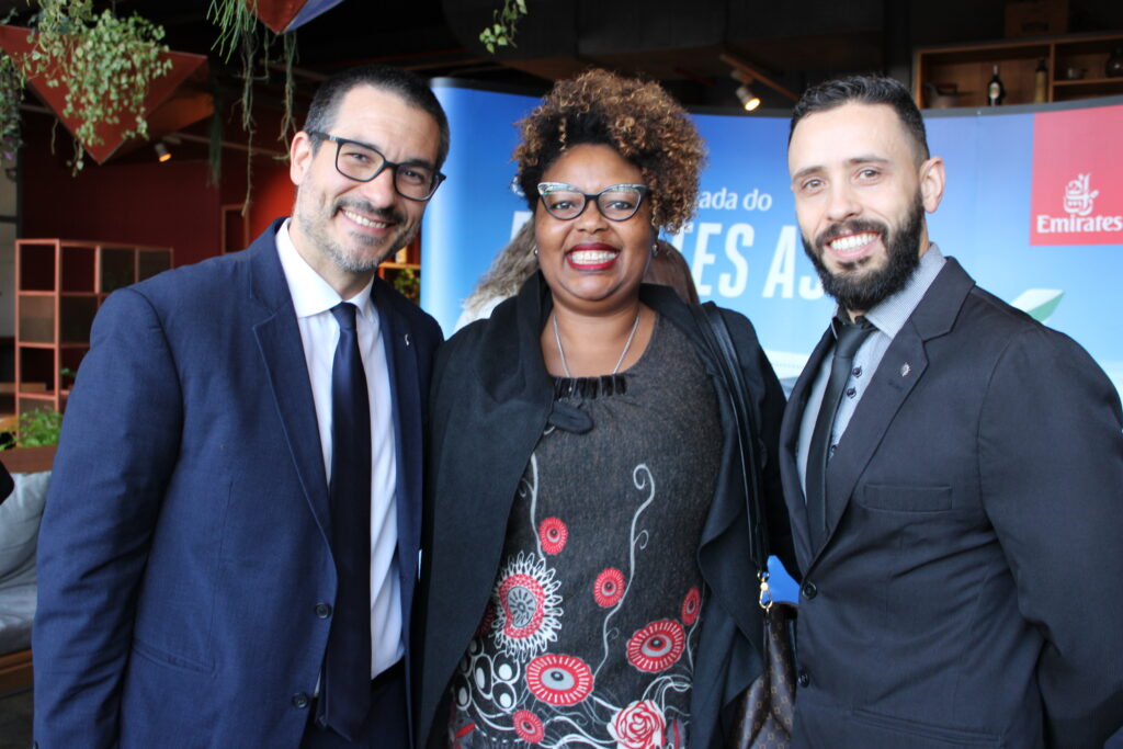 Ignacio Palacios, da MSC, Claudia Gonçalves, da ViagensPromo, e Danilo Coelho, da MSC