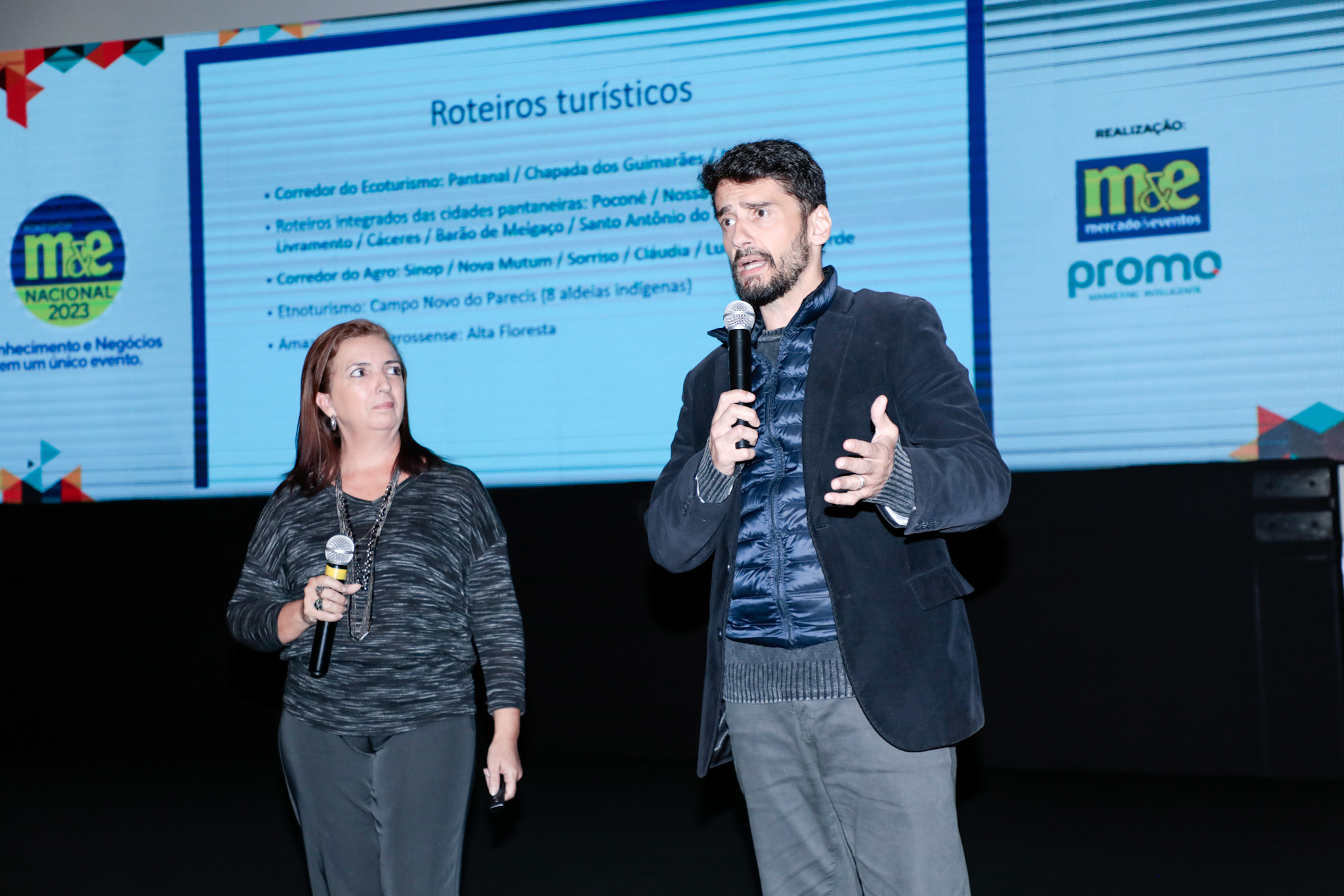 Simone Lara, da Seadtur-MT, e Bruno Wendling, Fundação de Turismo do Mato Grosso do Sul