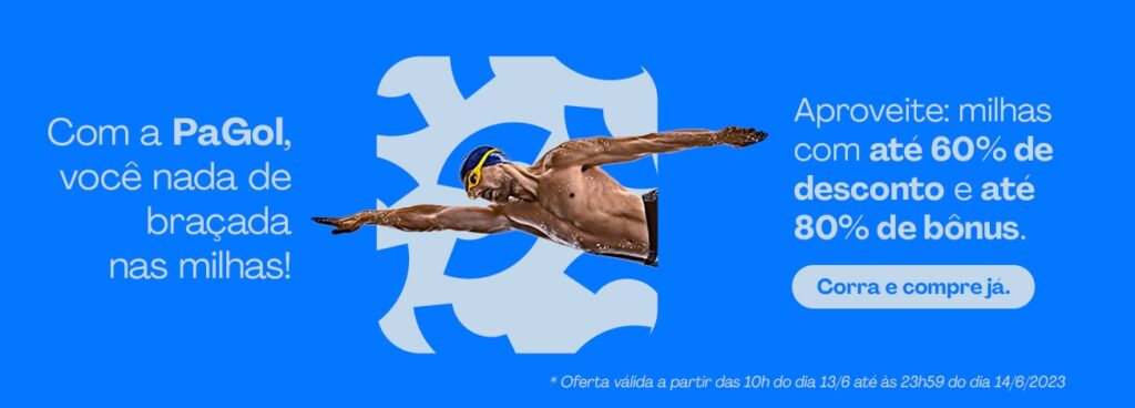 PaGol dá 60% de desconto e 80% de bônus na compra de milhas PaGol dá 60% de desconto e 80% de bônus na compra de milhas