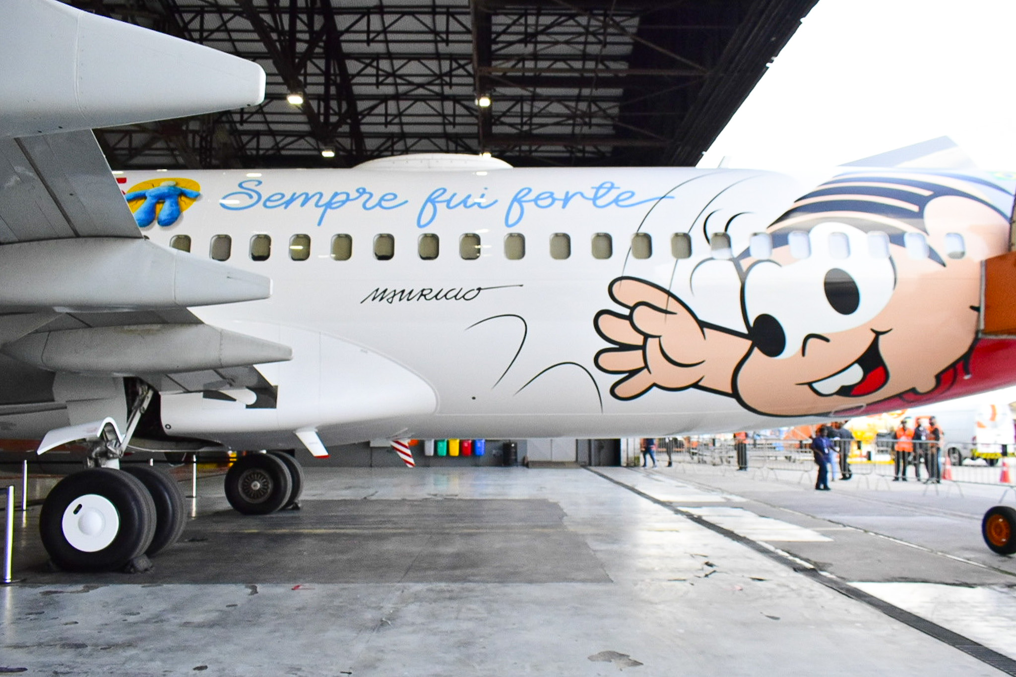 Frase “Sempre fui forte” na fuselagem do avião, reforça características da Mônica Frase “Sempre fui forte” na fuselagem do avião, reforça características da Mônica