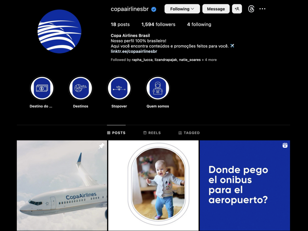 Screenshot 2023 07 14 at 15.36.33 Copa Airlines lança perfil dedicado ao mercado brasileiro no Instagram
