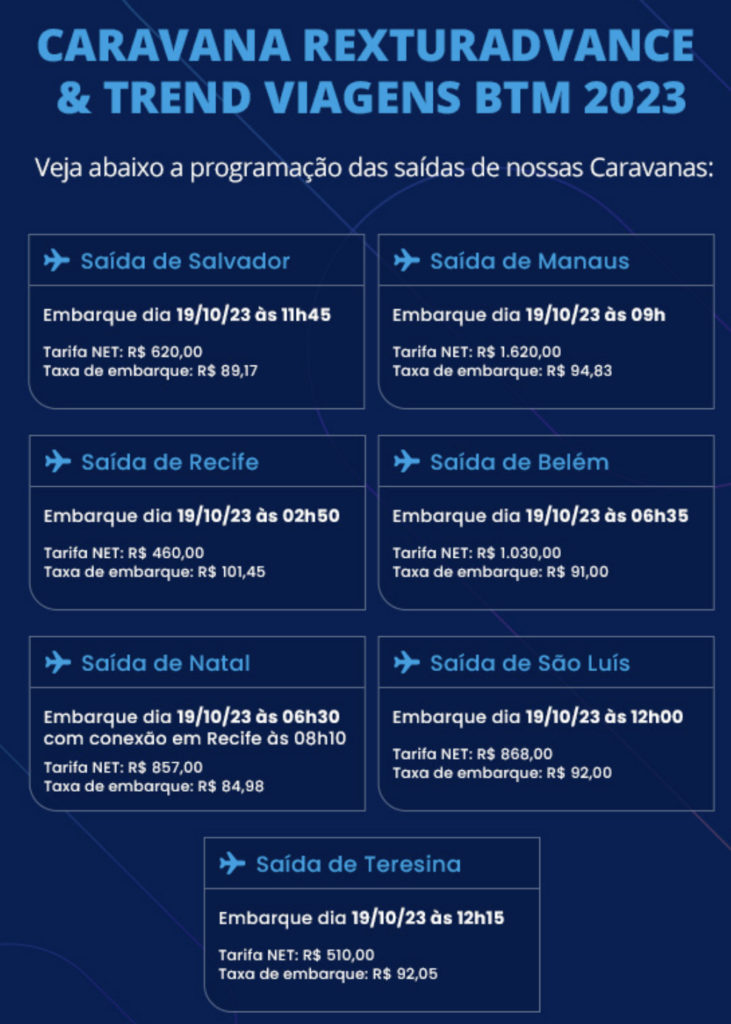 Trend e RexturAdvance anunciam caravanas de agentes de viagens para BTM 2023