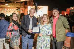 Léssia Cabral, representante da Rede Vila Galé; Carlos Eduardo Pereira, Diretor Executivo da Bancorbrás Turismo; Adriana Borges, representante da Rede Vila Galé; e Edmilson Castro, Gerente Executivo Meios de Hospedagem
