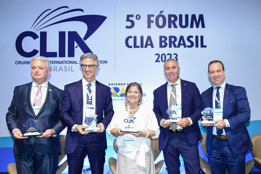 André Pousada, da Royal Caribbean; Marco Ferraz, da Clia Brasil; Estela Farina, da NCL Dario Rustico, da Costa Cruzeiros; e Adrian Ursilli, da MSC