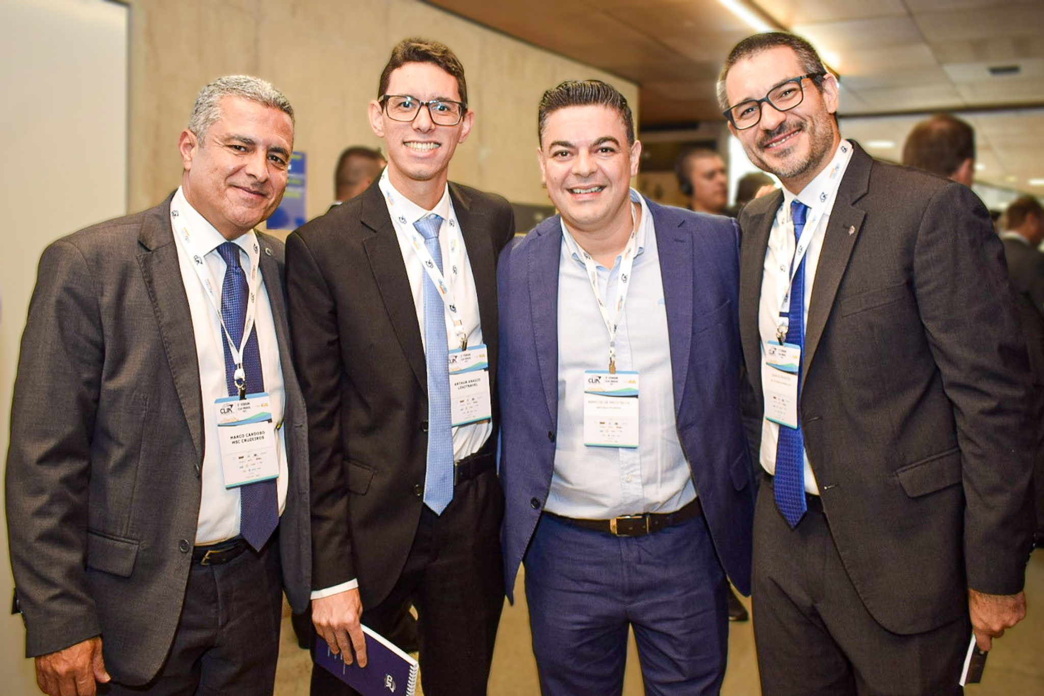 Marco Cardoso, da MSC; Arthur Araújo, da LogiTravel; Marcos Silva, da Marítimos Cruzeiros; e Ignacio Palacios, da MSC Marco Cardoso, da MSC; Arthur Araújo, da LogiTravel; Marcos Silva, da Marítimos Cruzeiros; e Ignacio Palacios, da MSC