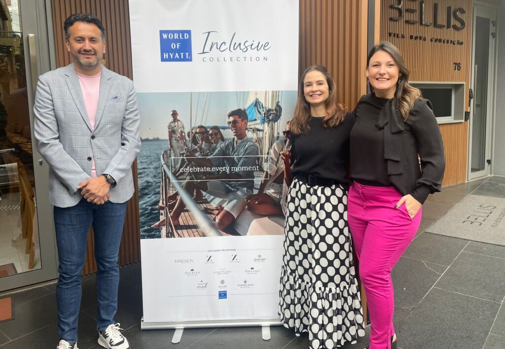 Alexander Ruiz, Diretor de Vendas para a América do Sul, Celia Coelho, executiva de contas e Dinah Policarpo, Marketing & Business Development do World of Hyatt Inclusive Collection