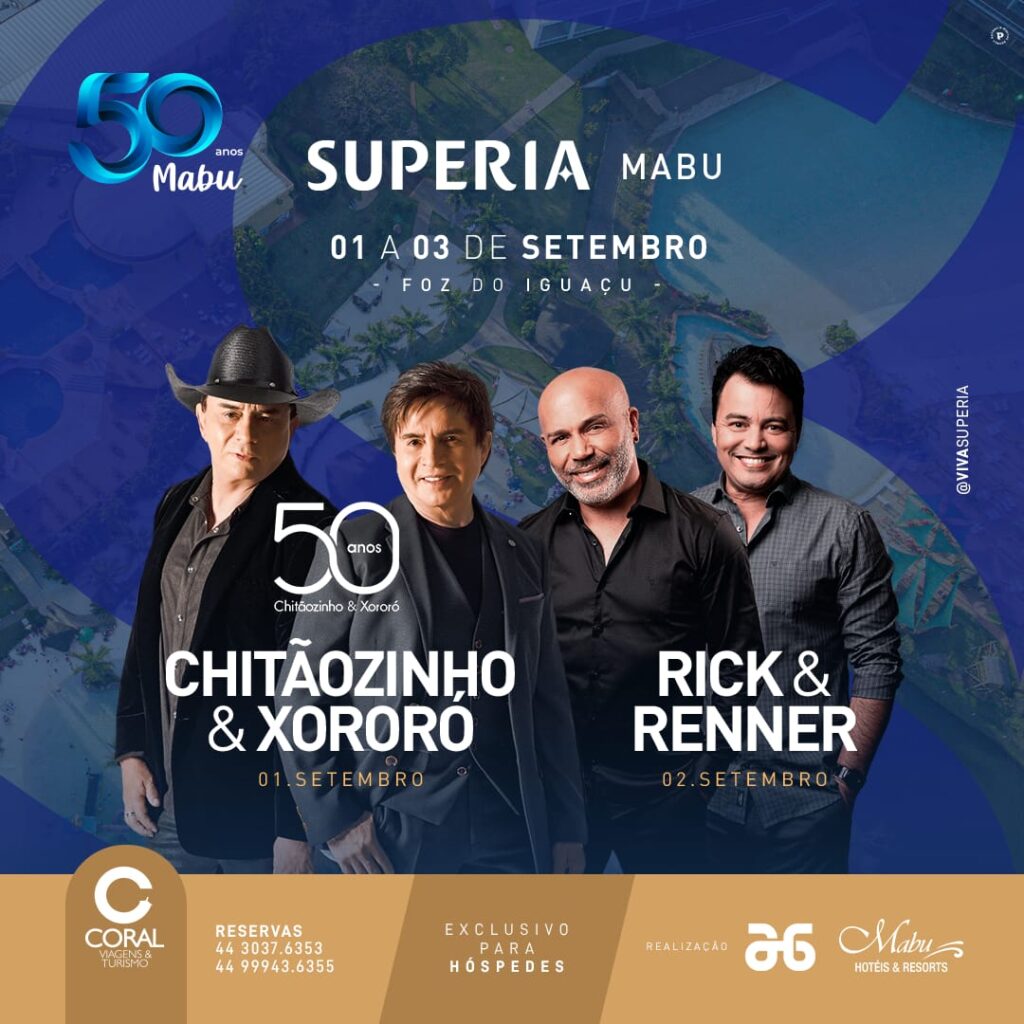 Grupo Mabu vai comemorar 50 anos com shows de Chitãozinho e Xororó e de Rick & Renner Grupo Mabu vai comemorar 50 anos com shows de Chitãozinho e Xororó e de Rick & Renner