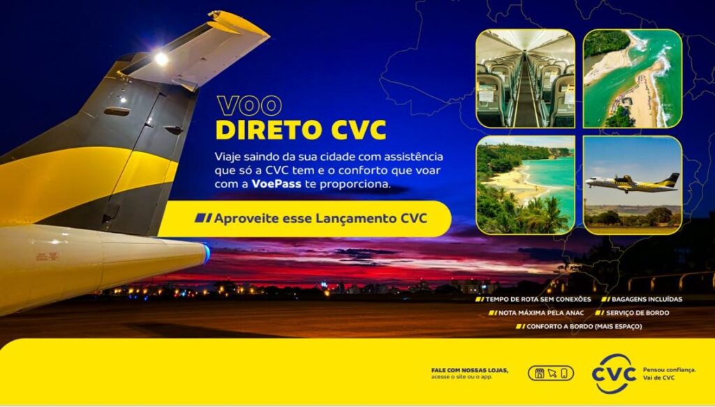 CVC e Voepass CVC anuncia mais de 70 mil lugares em voos exclusivos da Voepass até março de 2025
