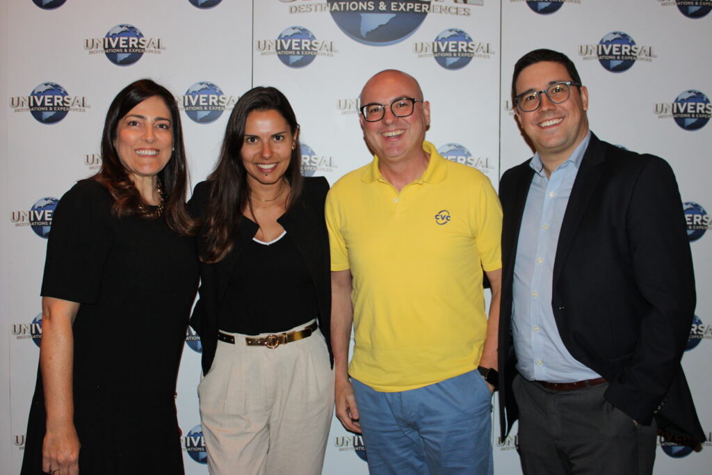 Gabriella Cavalheiro, da Universal, Fernanda Paranhos e Fabio Mader, da CVC, e Martin Diniz, da Universal