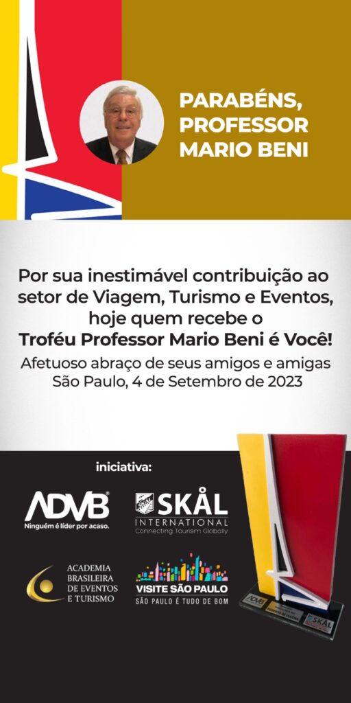 Mario Beni é homenageado por ADVB, Skal, Academia Brasileira de Eventos e Visite São Paulo