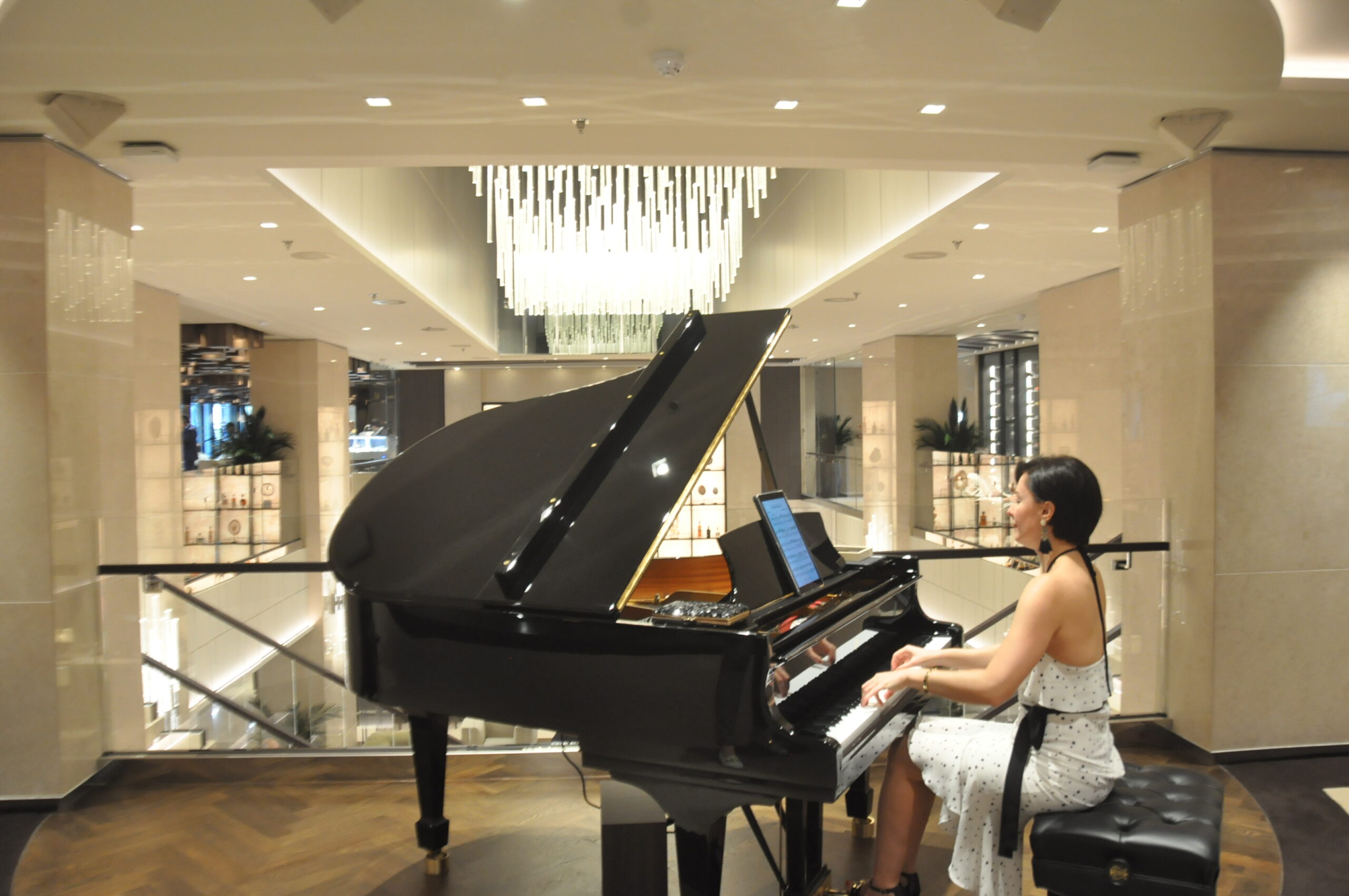 Hóspedes são recepcionados por música ao vivo ao piano Hóspedes são recepcionados por música ao vivo ao piano