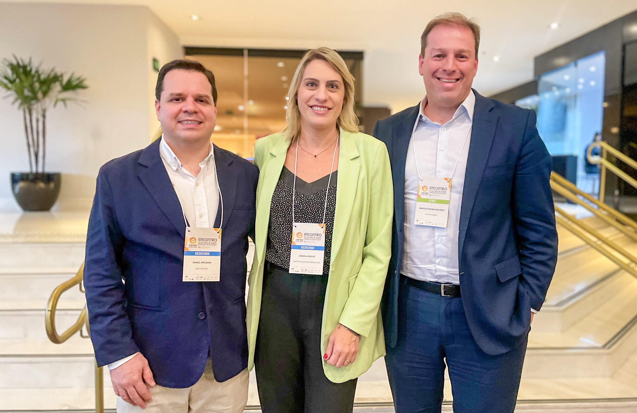 Daniel Bressa, da Wish Resorts; Daniela Rocco, do Costão do Santinho; e Marcelo Picka, da Resorts Brasil Daniel Bressa, da Wish Resorts; Daniela Rocco, do Costão do Santinho; e Marcelo Picka, da Resorts Brasil