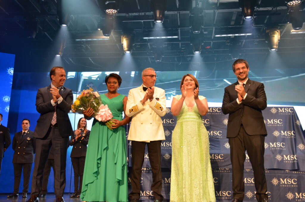 Importantes figuras da MSC durante a abertura Em cerimônia marcante, MSC Grandiosa é oficialmente inaugurado no Brasil; veja fotos