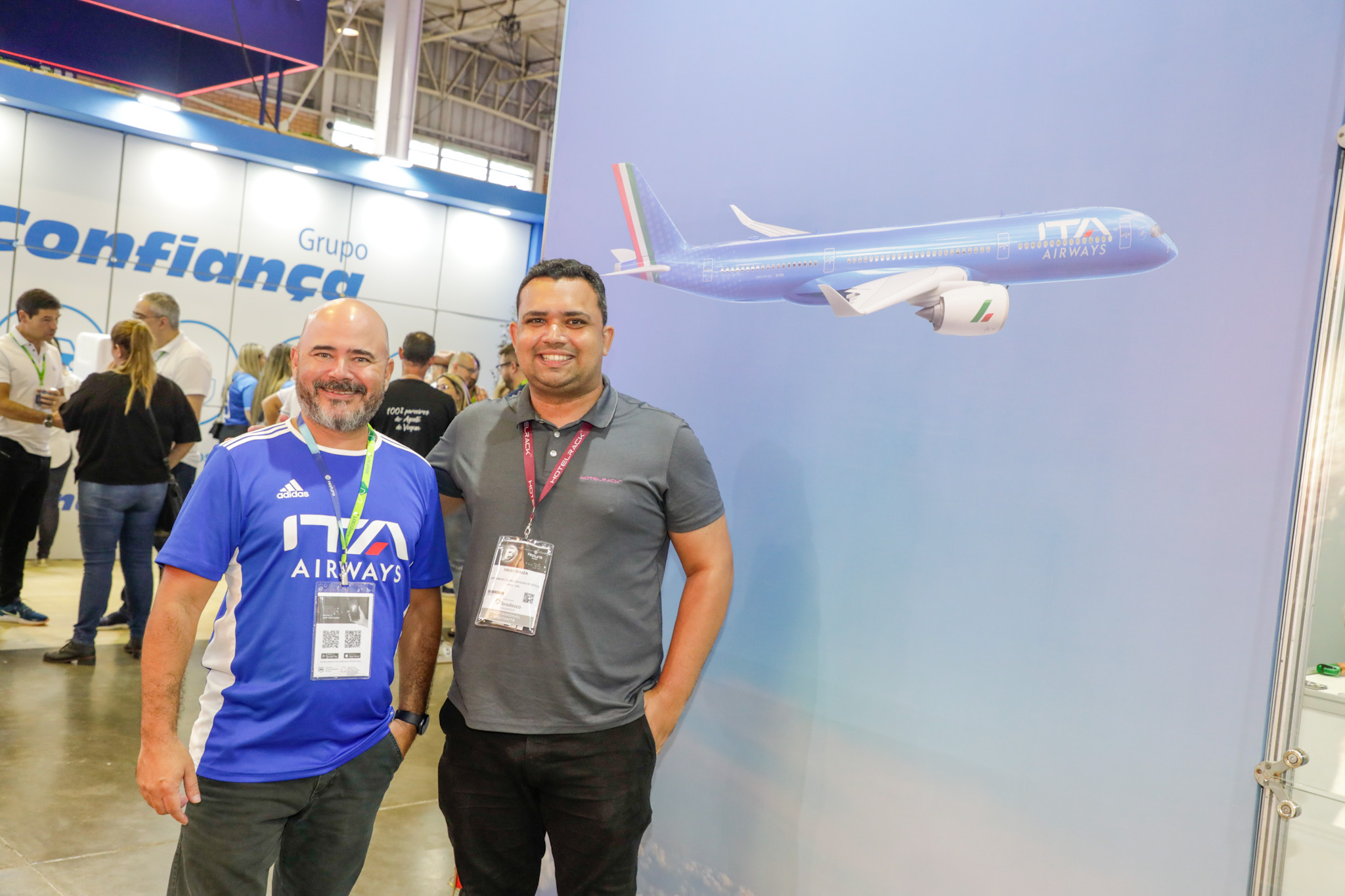 Murilo Cassino, da ITA Airways, e Diego Souza, do HotelRack Murilo Cassino, da ITA Airways, e Diego Souza, do HotelRack
