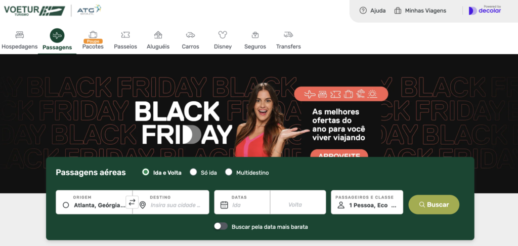 Nova plataforma de viagens de Voetur e Decolar tem descontos de até 60% na Black Friday Nova plataforma de viagens de Voetur e Decolar tem descontos de até 60% na Black Friday