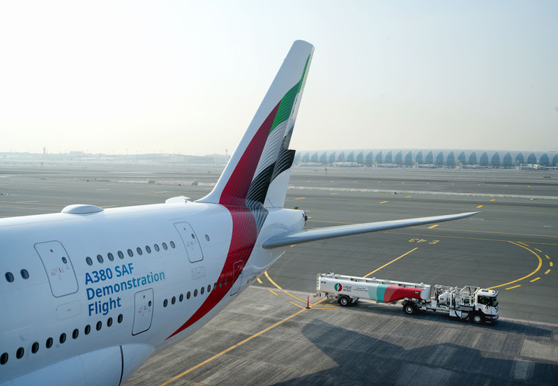 Emirates opera voo de demonstração com 100% de SAF no A380 Emirates opera voo de demonstração com 100% de SAF no A380