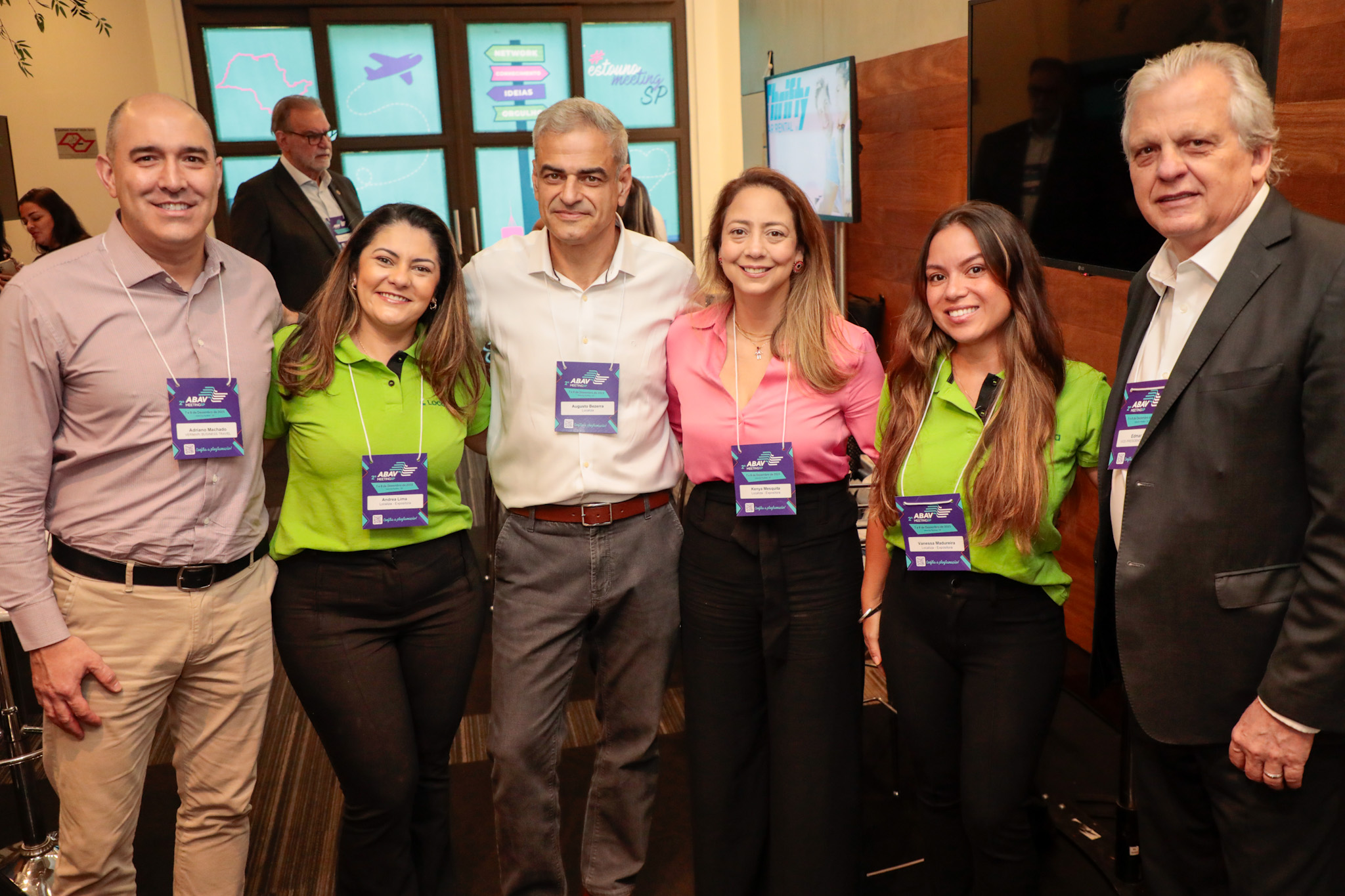 Adriano Machado, Vermari Business Travel, Andréa Lima, Augusto Bezerra, Kenya Mesquita, e Vanessa Madureira, da Localiza, e Edmar Bull, da Abav-SP Aviesp Adriano Machado, Vermari Business Travel, Andréa Lima, Augusto Bezerra, Kenya Mesquita, e Vanessa Madureira, da Localiza, e Edmar Bull, da Abav-SP Aviesp