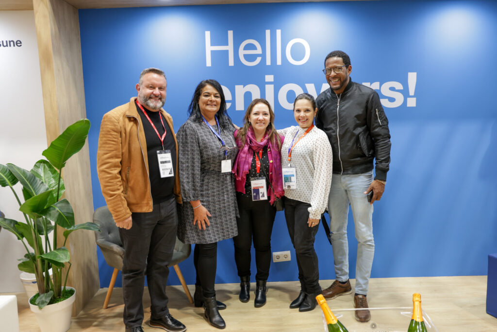 Fábio Frassetto, da Incomun, Griselda Quesada, Enjoy Travel Group, Aline Henk e Marília Zazzera Melo, da Incomum Viagens, e Javier Soto Mayor, ex-atleta recordista de salto em altura de Cuba