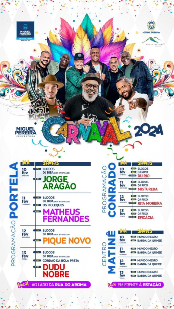 Carnaval em Miguel Pereira (RJ) terá shows gratuitos de grandes artistas Carnaval em Miguel Pereira (RJ) terá shows gratuitos de grandes artistas