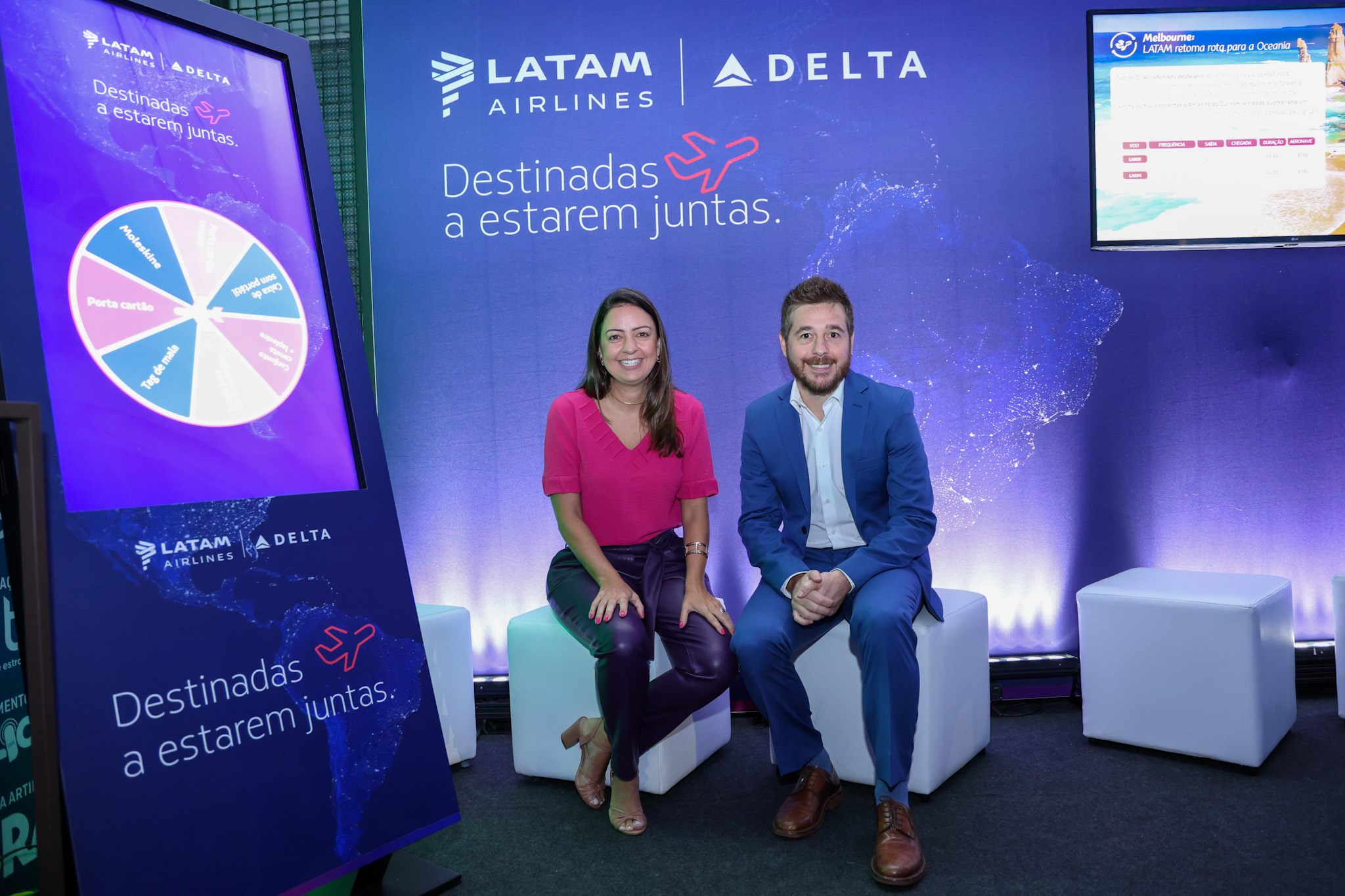 Aline Mafra, da Latam, e Danilo Barbizan, da Delta Aline Mafra, da Latam, e Danilo Barbizan, da Delta