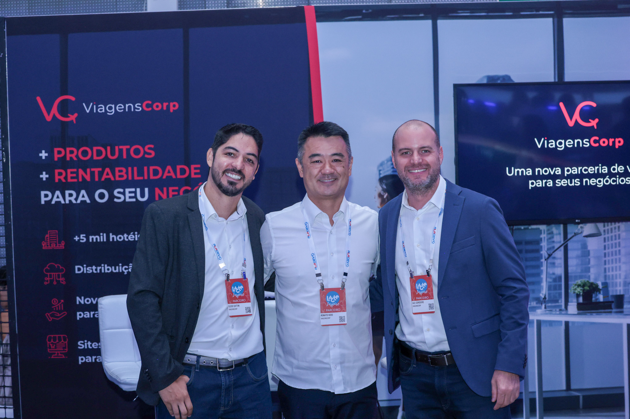 Elcio Catin, Renato Kido e Ale Cordeiro, da ViagensCorp Elcio Catin, Renato Kido e Ale Cordeiro, da ViagensCorp