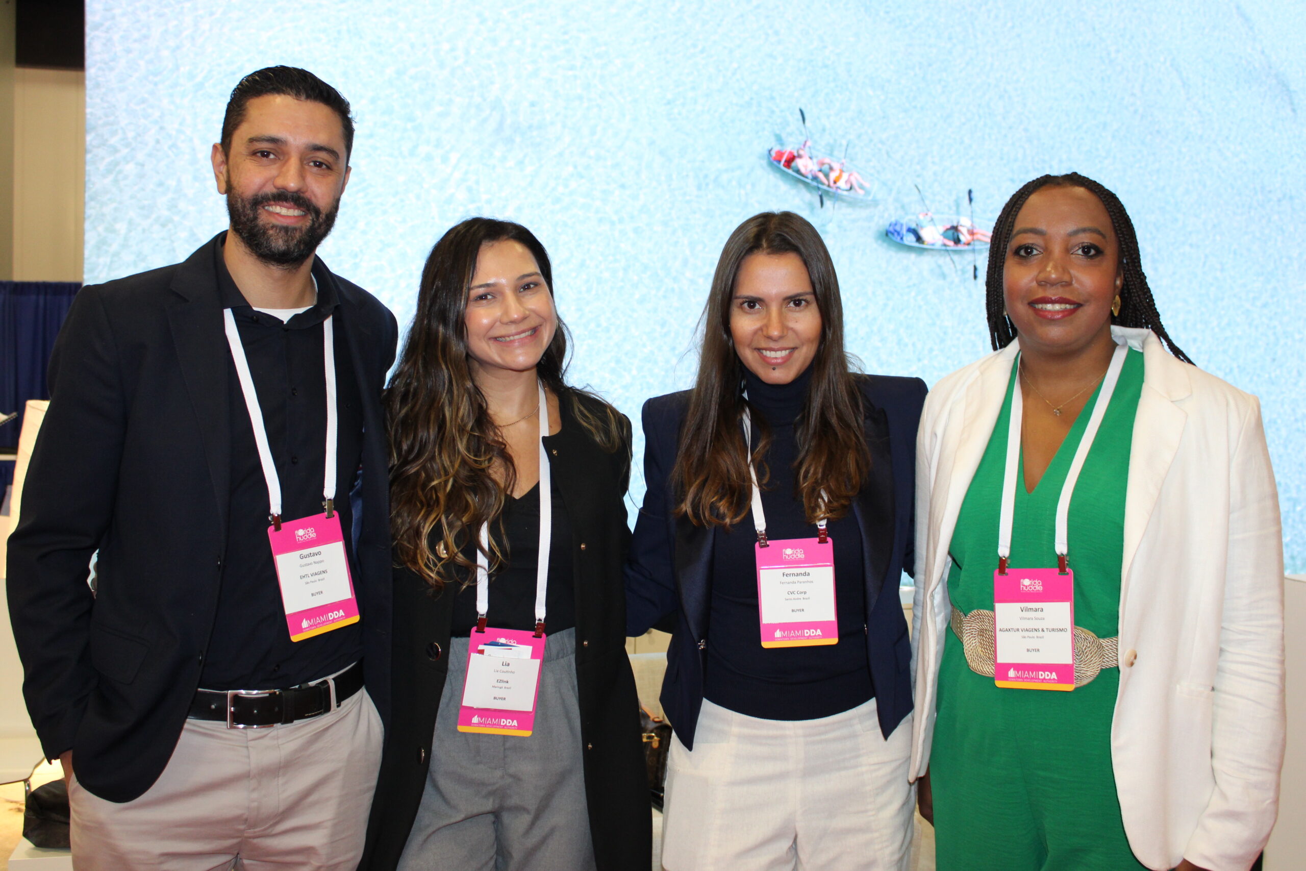 Gustavo Nappo, da EHTL, Lia Coutinho, da EZLink, Fernanda Paranhos, da CVC, e Vilmara Souza, da Agaxtur Gustavo Nappo, da EHTL, Lia Coutinho, da EZLink, Fernanda Paranhos, da CVC, e Vilmara Souza, da Agaxtur