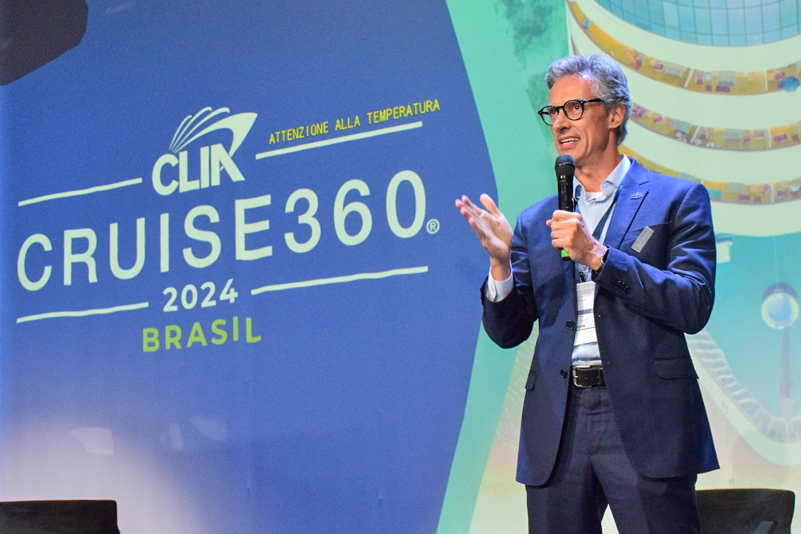 Marco Ferraz, presidente da Clia, no primiero dia de Cruise 360 Marco Ferraz, presidente da Clia, no primiero dia de Cruise 360