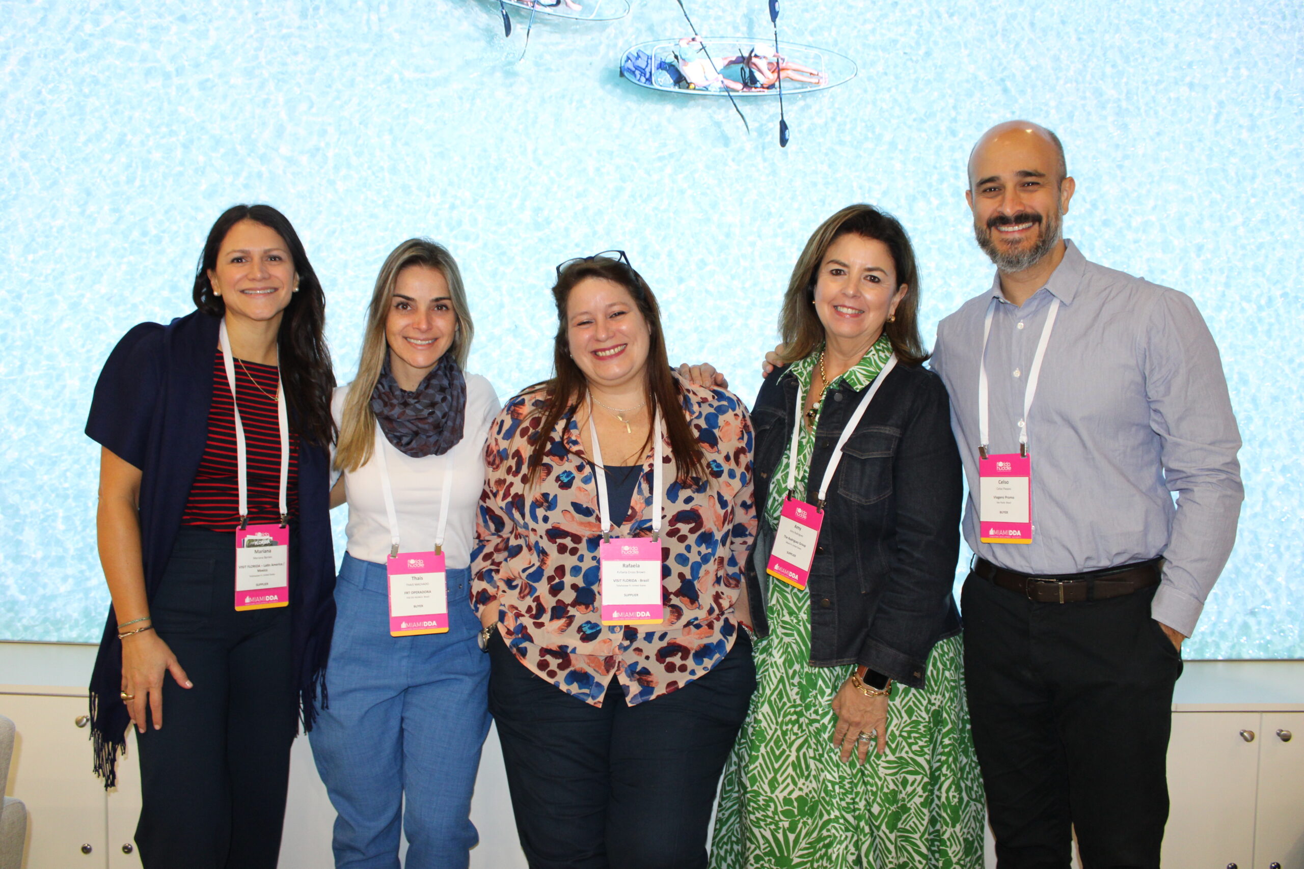 Mariana Barnes, do Visit Florida, Thais Machado, da FRT, Rafaela Gross Brown, do Visit Florida, Amy Rodriguez, do Visit Florida, e Celso Borges, da ViagensPromo Mariana Barnes, do Visit Florida, Thais Machado, da FRT, Rafaela Gross Brown, do Visit Florida, Amy Rodriguez, do Visit Florida, e Celso Borges, da ViagensPromo