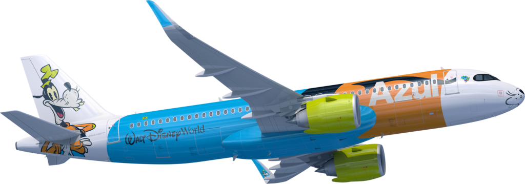 A320neo CFM AZUL GOOFY V11 Azul e Disney revelam as primeiras imagens da aeronave do Pateta