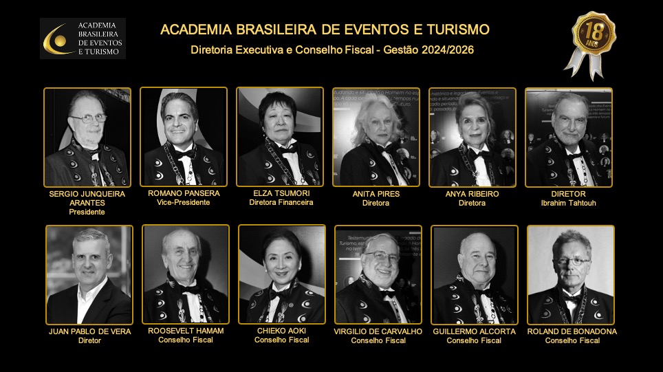 Academia Brasileira de Eventos e Turismo reelege Sergio Junqueira como presidente; veja diretoria 2 Academia Brasileira de Eventos e Turismo Diretoria 2024 2026 Academia Brasileira de Eventos e Turismo reelege Sergio Junqueira como presidente; veja diretoria