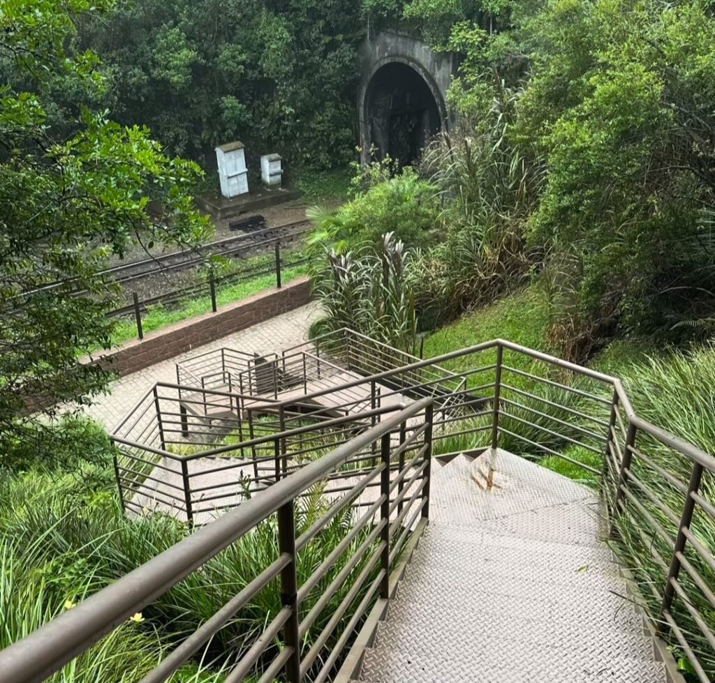 Caminho para a cave no túnel ferroviário