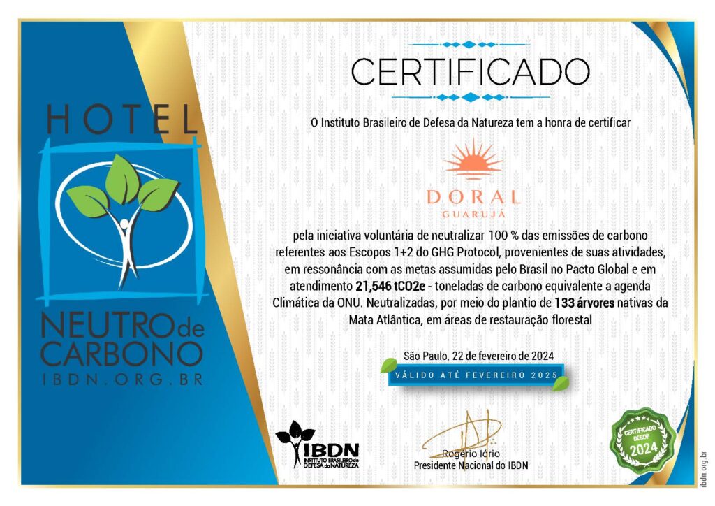 Doral Guarujá recebe certificação Neutro de Carbono e prepara programação especial para Páscoa