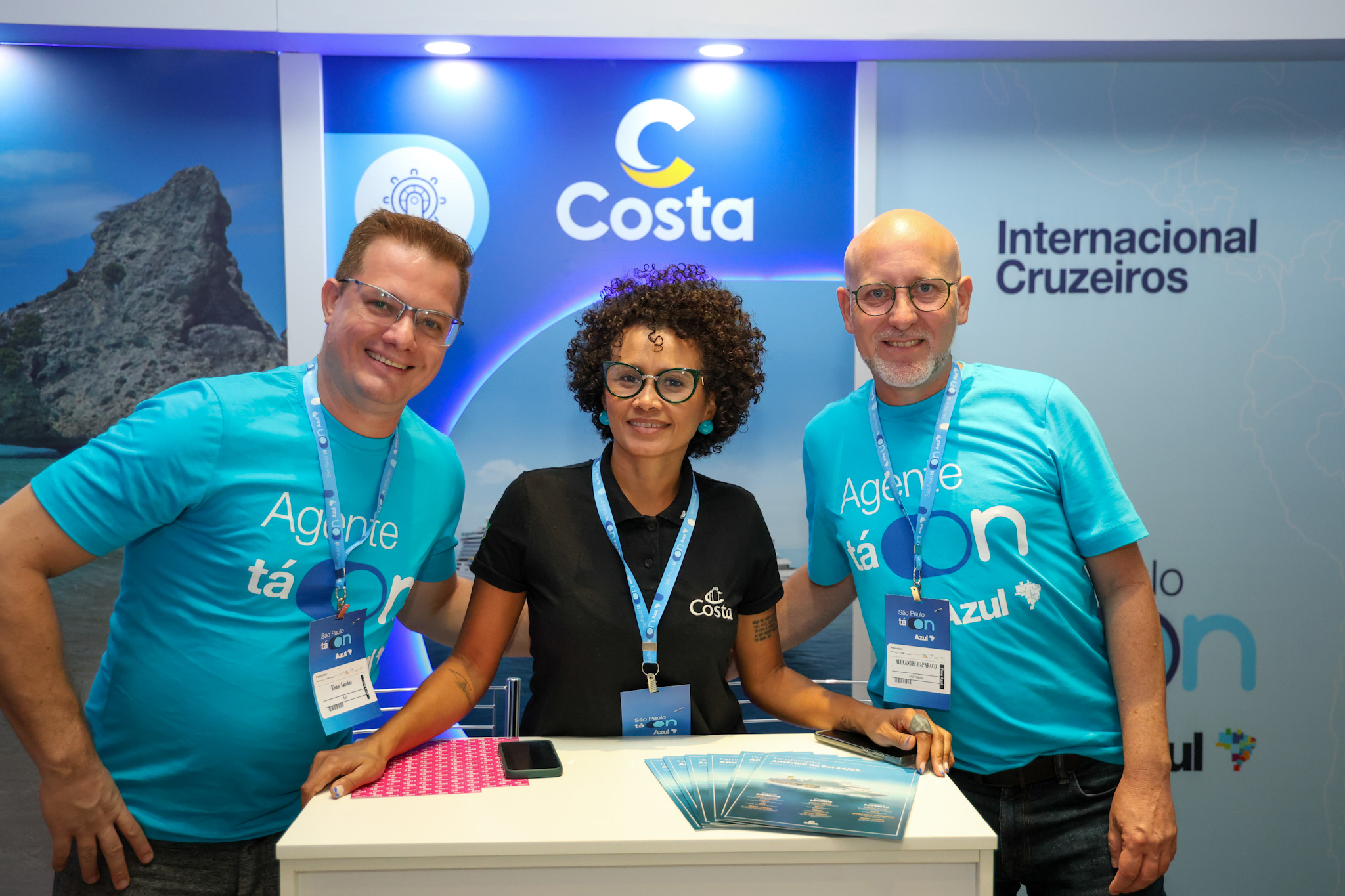 Kleber Sanches, da Azul Viagens, Dorivana Serejo Morais, da Costa Cruzeiros, e Alexandre Paparazzo, da Azul Viagens Kleber Sanches, da Azul Viagens, Dorivana Serejo Morais, da Costa Cruzeiros, e Alexandre Paparazzo, da Azul Viagens