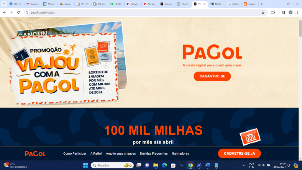 Promoção 'Viajou com a PaGol' oferece 100 mil milhas todos os meses até abril Promoção 'Viajou com a PaGol' oferece 100 mil milhas todos os meses até abril