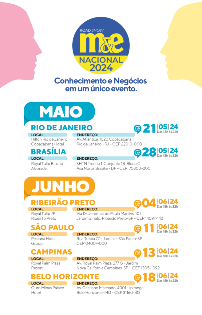 AGENDA 25 04 Prancheta 1 copy Roadshow M&E Nacional 2024 está de volta a partir de maio; veja calendário