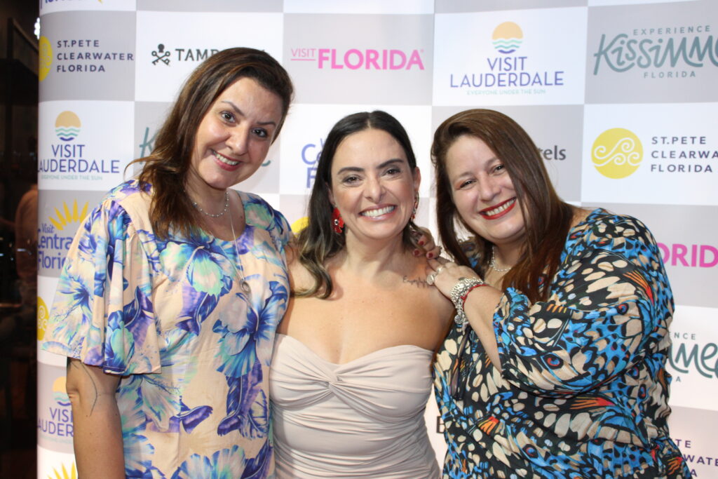 Ana Paula, do Roteiros da Ana, com Joyce Cordeiro, de Tampa Bay, e Rafaela Gross Brown, do Visit Florida