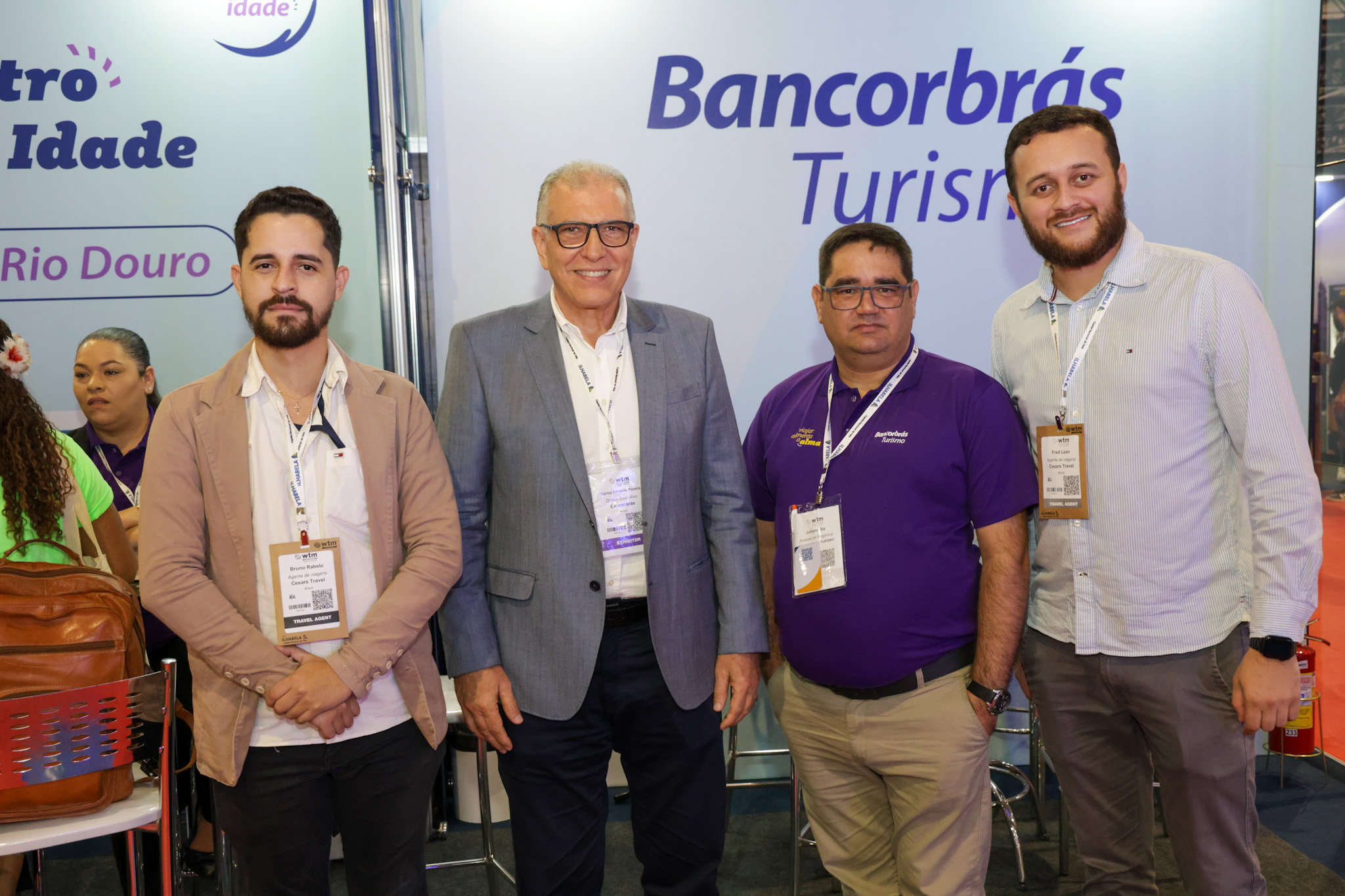 Bruno Rabelo, da Cesars Travel, Carlos Pereira e Juliano Sá, do Bancorbrás e Fred Lean, da Cesars Travel Bruno Rabelo, da Cesars Travel, Carlos Pereira e Juliano Sá, do Bancorbrás e Fred Lean, da Cesars Travel