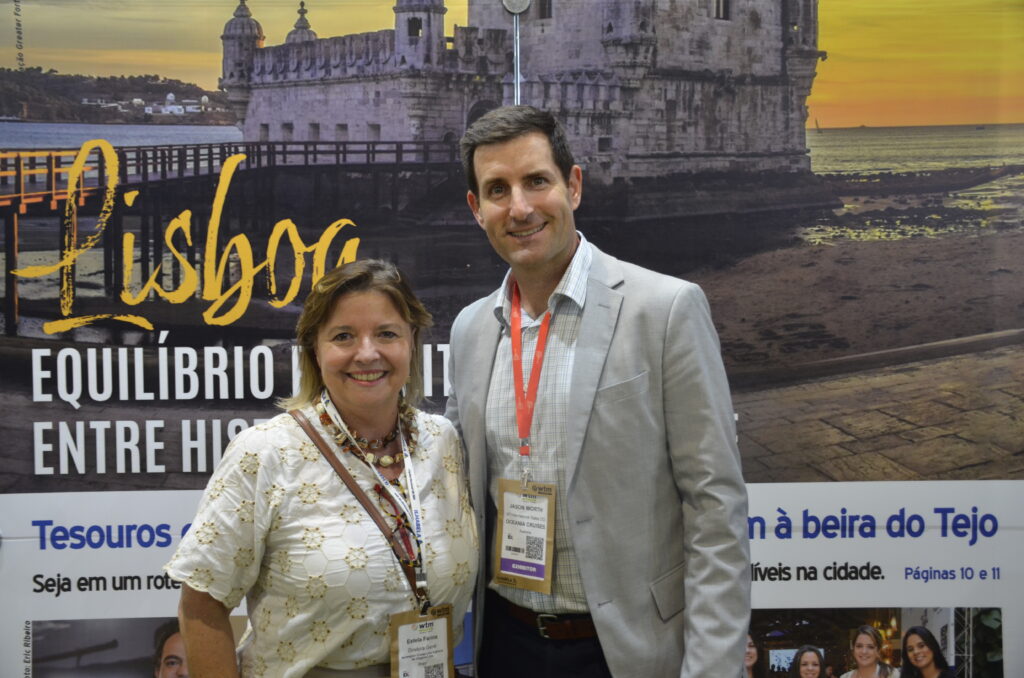 Estela Farina, da NCL e Jason Worth, da Oceania Cruises