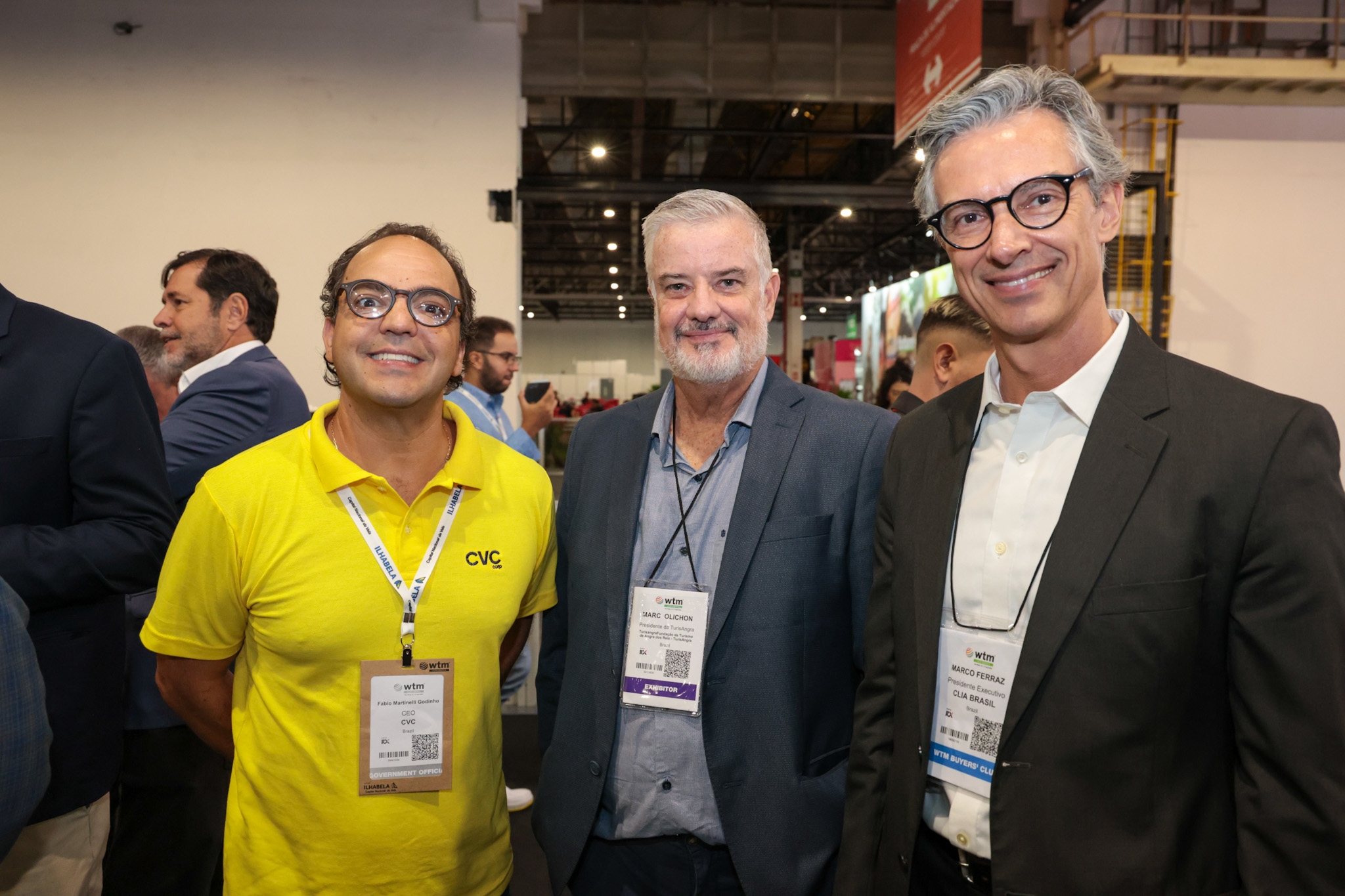 Fabio Godinho, CEO da CVC Corp, Marc Olichon, presidente da TurisAngra, e Marco Ferraz, da Clia Brasil Fabio Godinho, CEO da CVC Corp, Marc Olichon, presidente da TurisAngra, e Marco Ferraz, da Clia Brasil