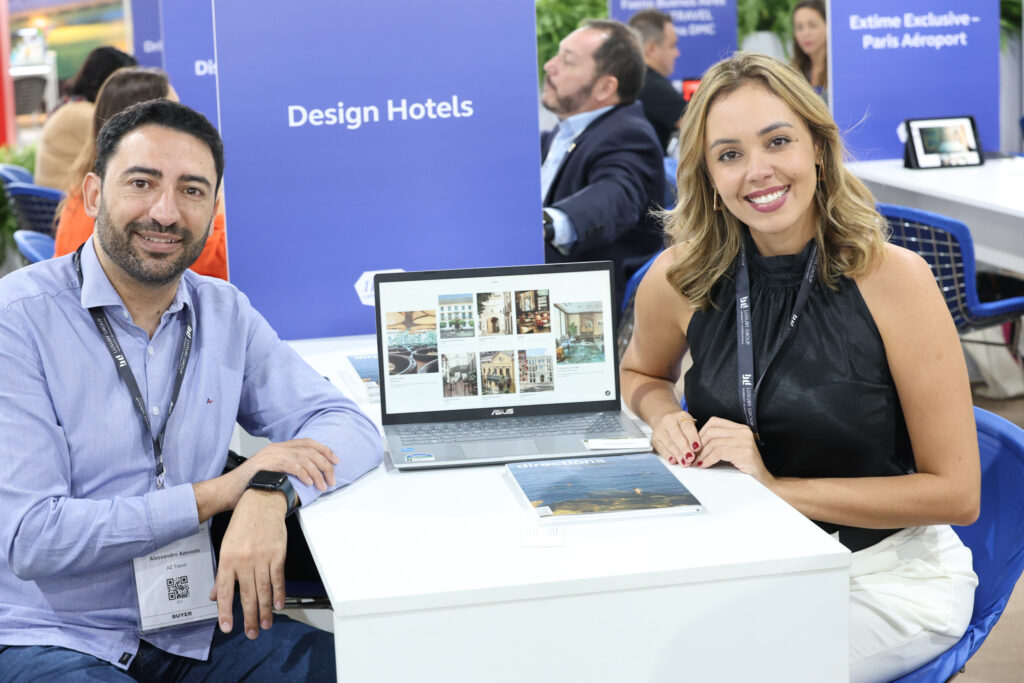 Alessandro Azevedo, da AZ Travel e Nathalia Domingues, do Design Hotels