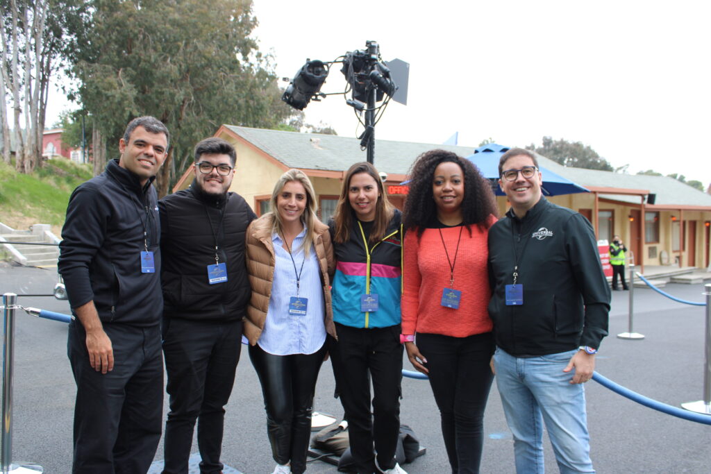 Renato Gonçalves, da Universal, Paulo Biondo, Paula Rorato e Fernanda Paranhos, da CVC Corp, Vilmara Souza, da Agaxtur, e Martim Diniz, da Universal