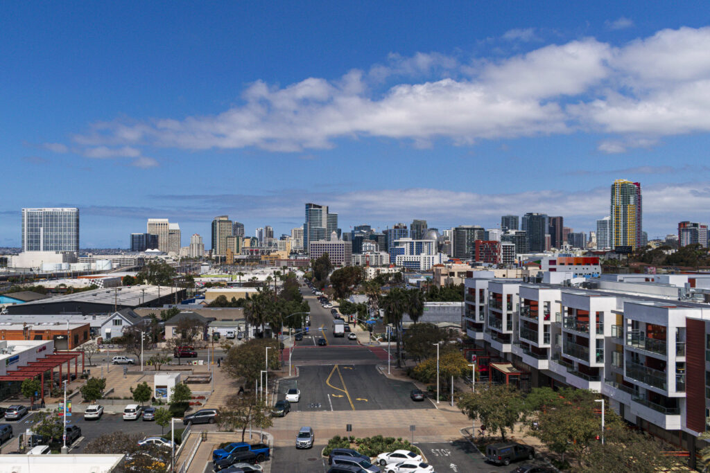 Esta aérea de parte da cidade de San Diego